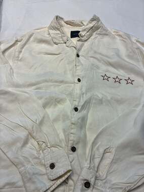 PacSun 'Say Please' Cherub & Stars Graphic Button Down Shirt Cream Size M